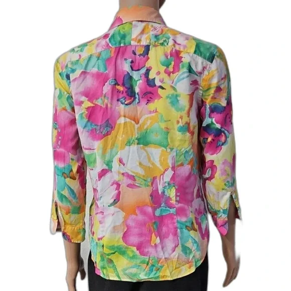 Lauren Ralph Lauren  Pink Yellow Graphic Button Down Shirt - Picture 5 of 8